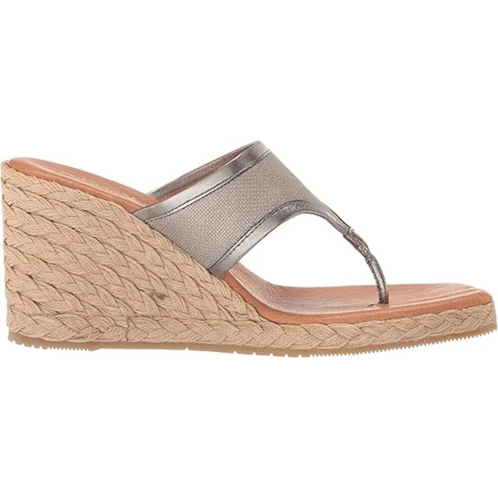 Andre Assous Arabella Sandals Women 11 Metallic Taupe Slip On Wedge Heel GAL1497